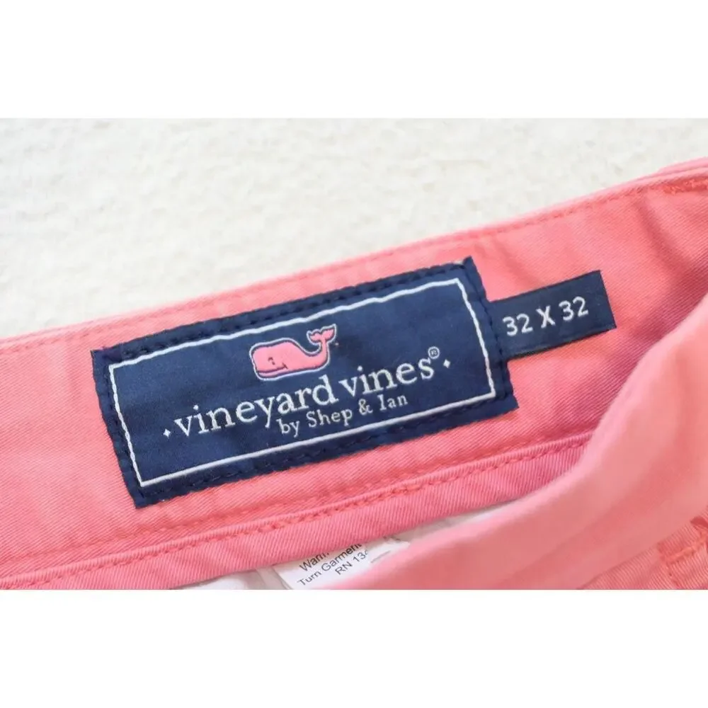 Vineyard Vines Khaki Chino Breaker Pants Stretch Pink Flat Mens Sz‎ 32 x 32